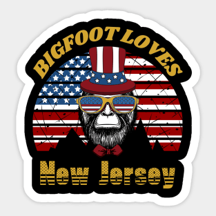 Bigfoot loves America and New Jersey Sticker